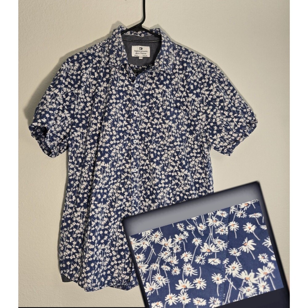 Thread & Cloth Floral Mens short sleeve button down shirt Daisy W/ Pocket size M
